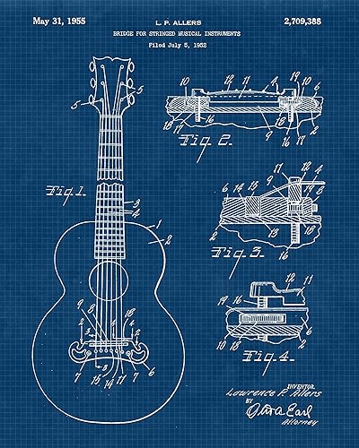 Miniatura 5 de Classic Strings Guitar Patent Prints, 4 (8x10) Unframed Photos, Wall Art Decor Gift for Home Gibson Office Studio Sound Workshop Garage School