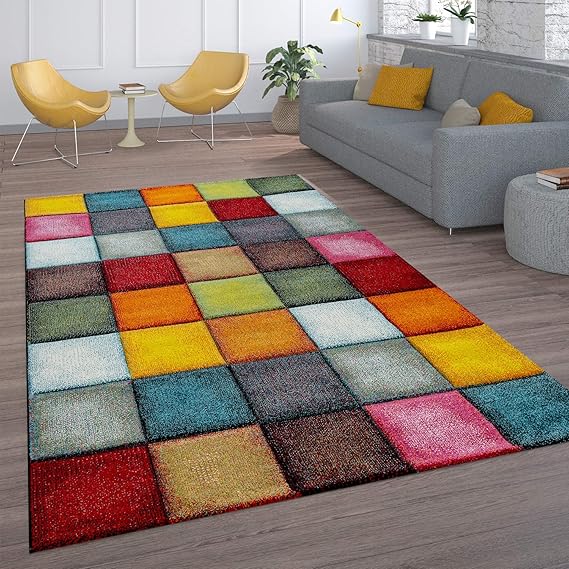 Amazon.com: Colorful Living Room Rug Check Design with Squares ...