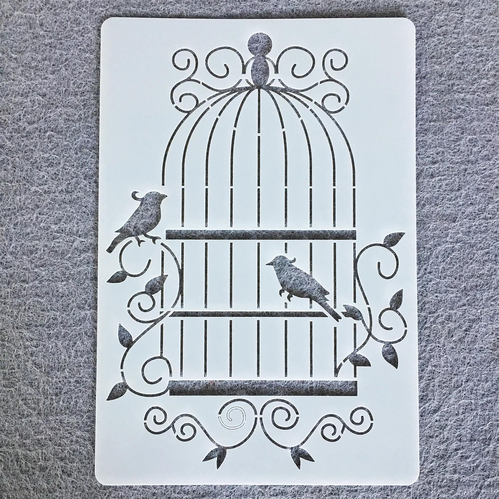 10 stencil artistici da 26 cm, motivo: fiori d'acero, gabbia per uccelli, per progetti artigianali, stencil per pittura su legno, parete, tessuto, roccia, lavagna