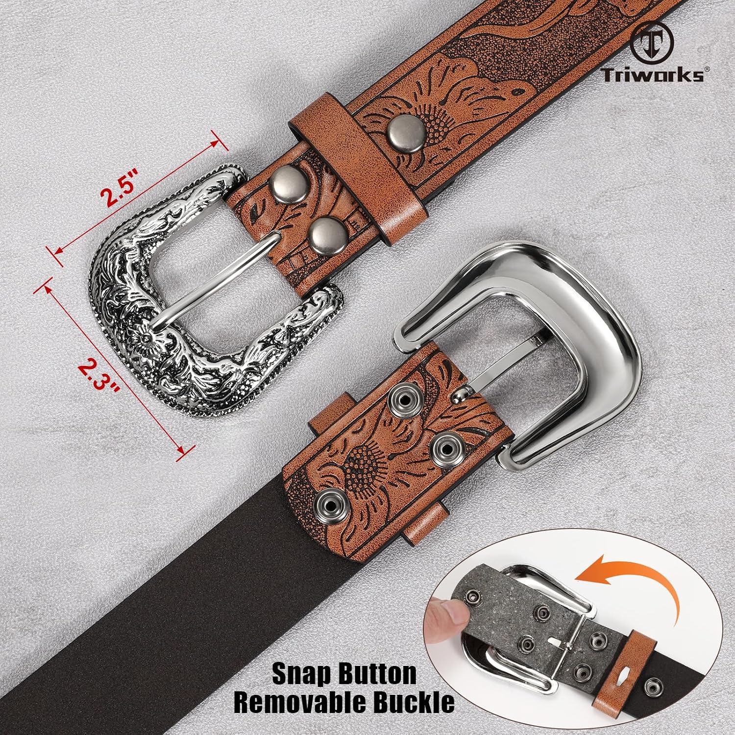 TRIWORKS Adjustable Vintage Western Belts for Women Men Cowboy Cowgirl Belt Engraved Buckle Belt for Jeans Pants Dresses