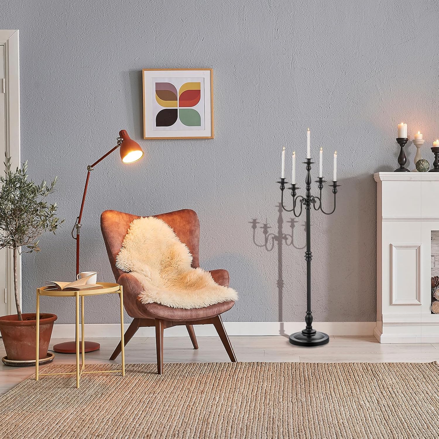 Candeldo Floor Candelabra Candle Holder: 48 Inches Black Candelabras Set of 2 Halloween Decor 5 Arm Tall Dinning Tables Centerpieces Modern Candles Stand Fireplace Decoration