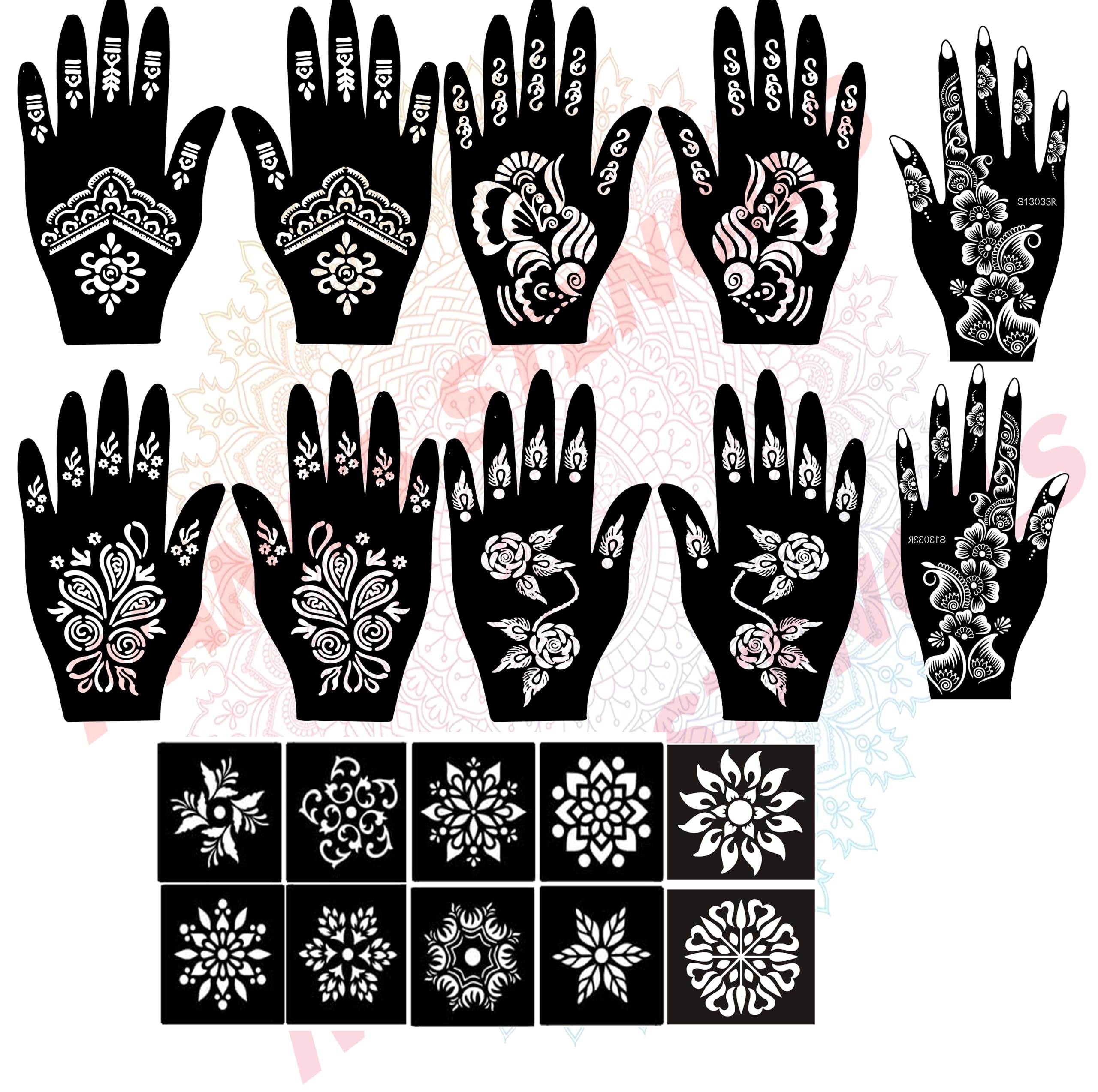 Mehndi Tattoo Stencil Mehndi Design for Hands Set of 20 pc Combo Pack,10 Pcs Hand Design 10 pcs Round Stencils for Women, Girls and Kids, Easy to Use in Just 4 Simple Steps- CPT-2038-image-11