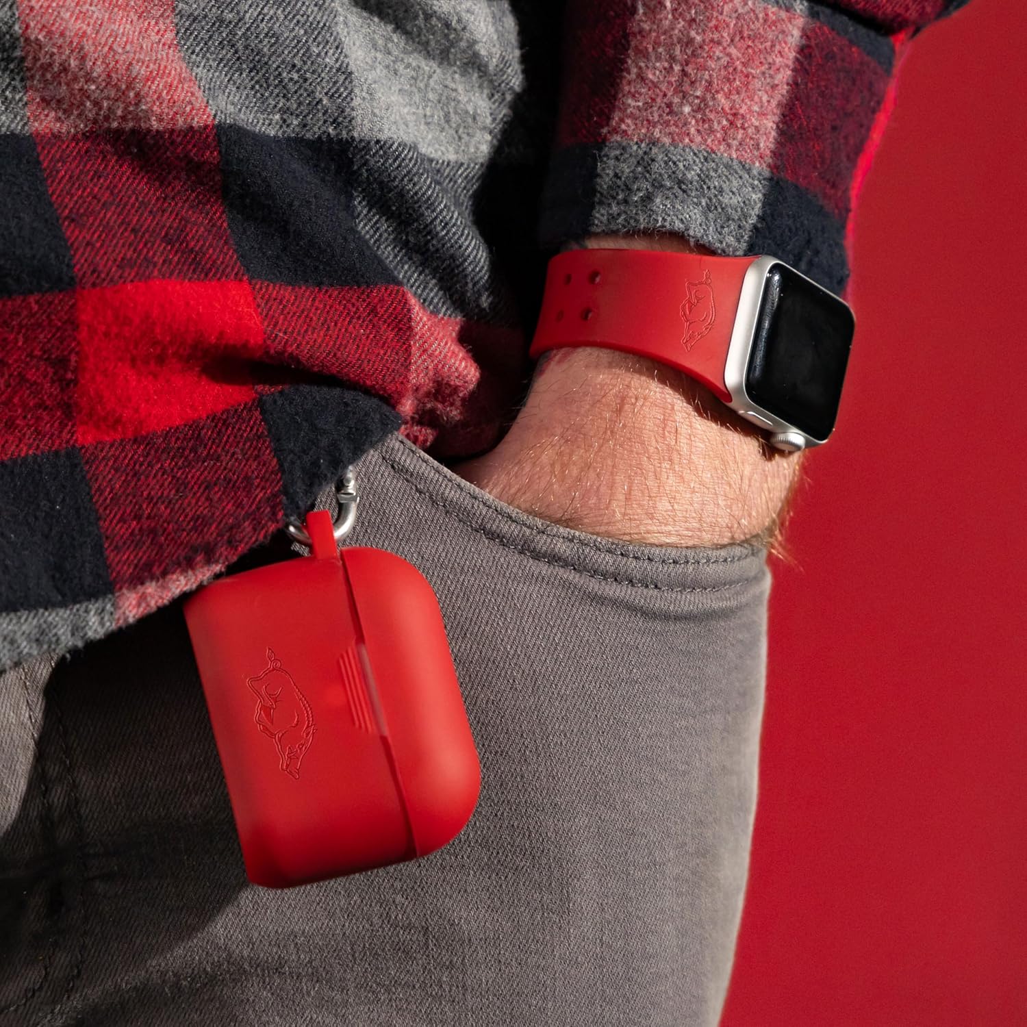 Affinity Bands Arkansas Razorbacks Engraved Silicone Combo Package Compatible with Apple Watch and AirPods Pro (42/44/45/49mm (46mm Series 11) Crimson)