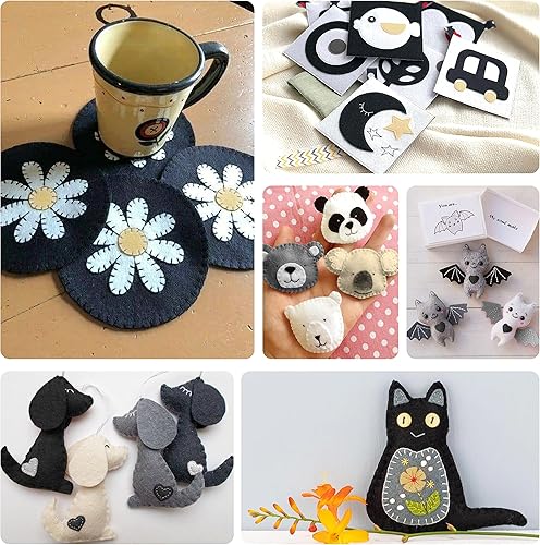 Miniatura 5 de Hojas de tela de fieltro blanco y negro ZAIONE 7 rollos 8"x35" Hojas de fieltro suave Colores surtidos Rollo de fieltro de 0.055 in de grosor para