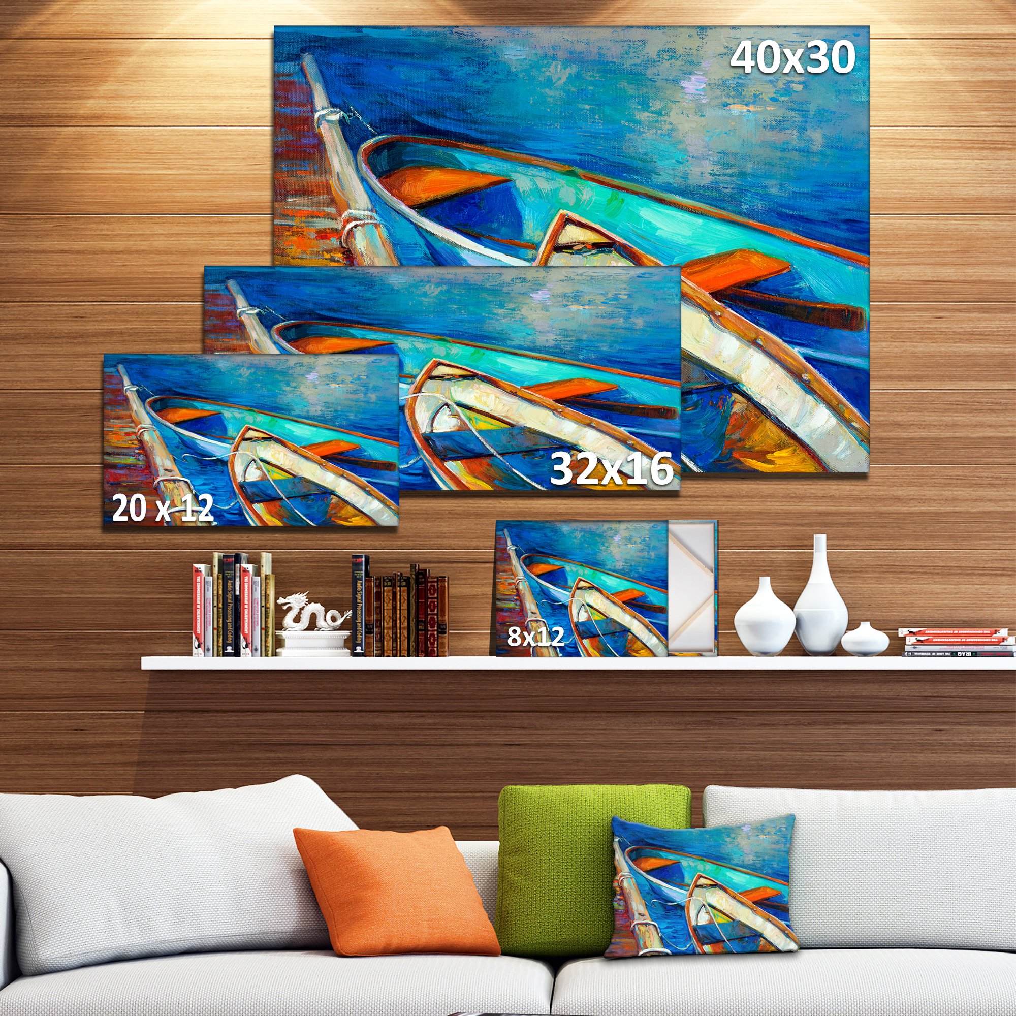 Designart PT7904-40-30 Boats and Pier in Blue Shade Seascape