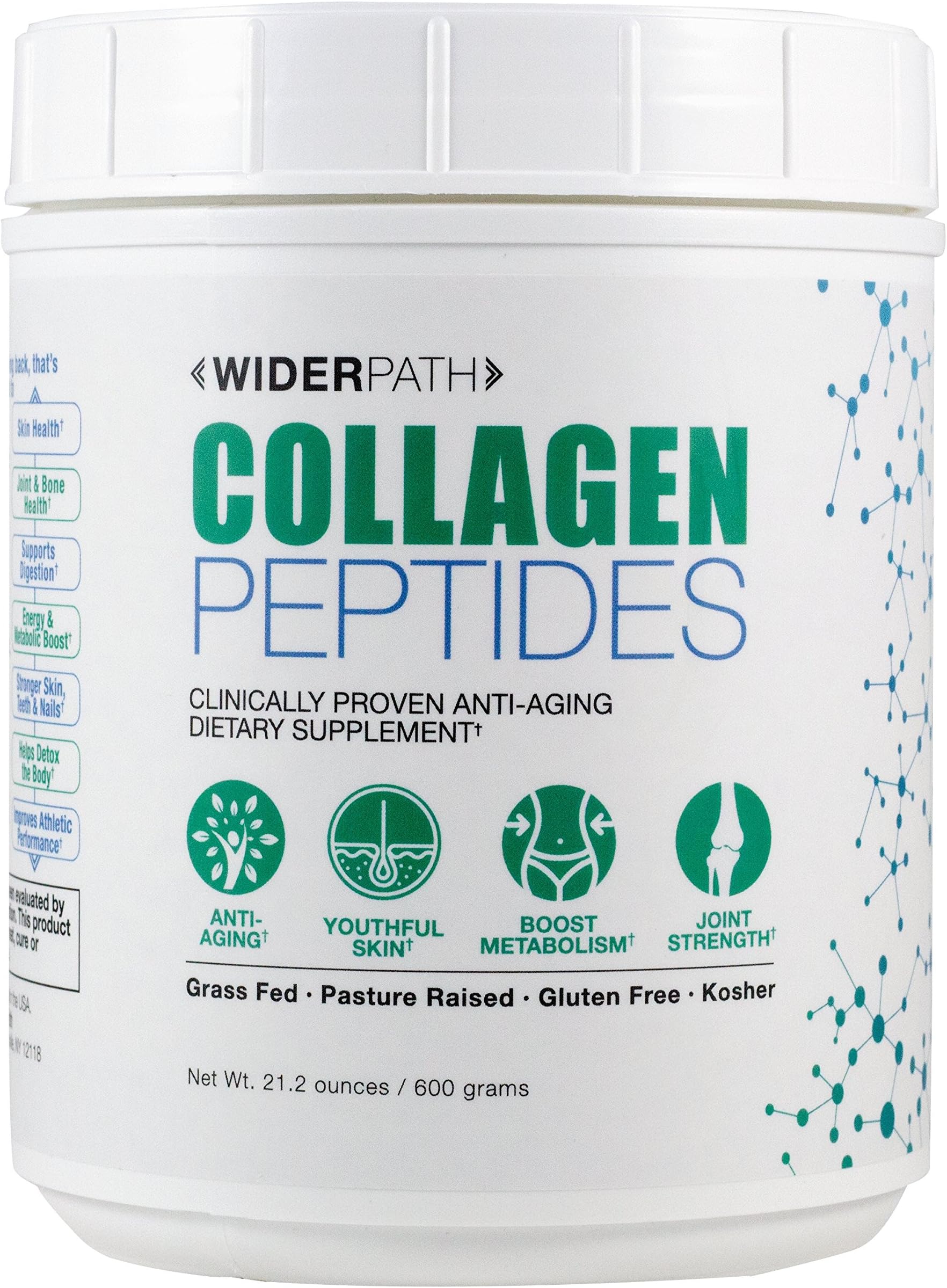 Wider Path Pure Collagen Peptides (21 oz) Superior Quality Unflavored Collagen Powder, Grass Fed, Pasture Raised, Kosher, Gluten Free