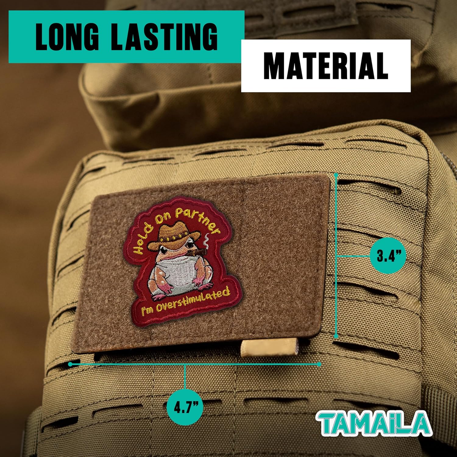 Hold On Partner I'm Overstimulated Patch 3 Inches Funny Cowboy Frog, Anti-Social, Hook and Loop Embroidered Patches for Bags Vest Dog Harness, Tactical Military, DIY Accessories Friend Mom Gifts