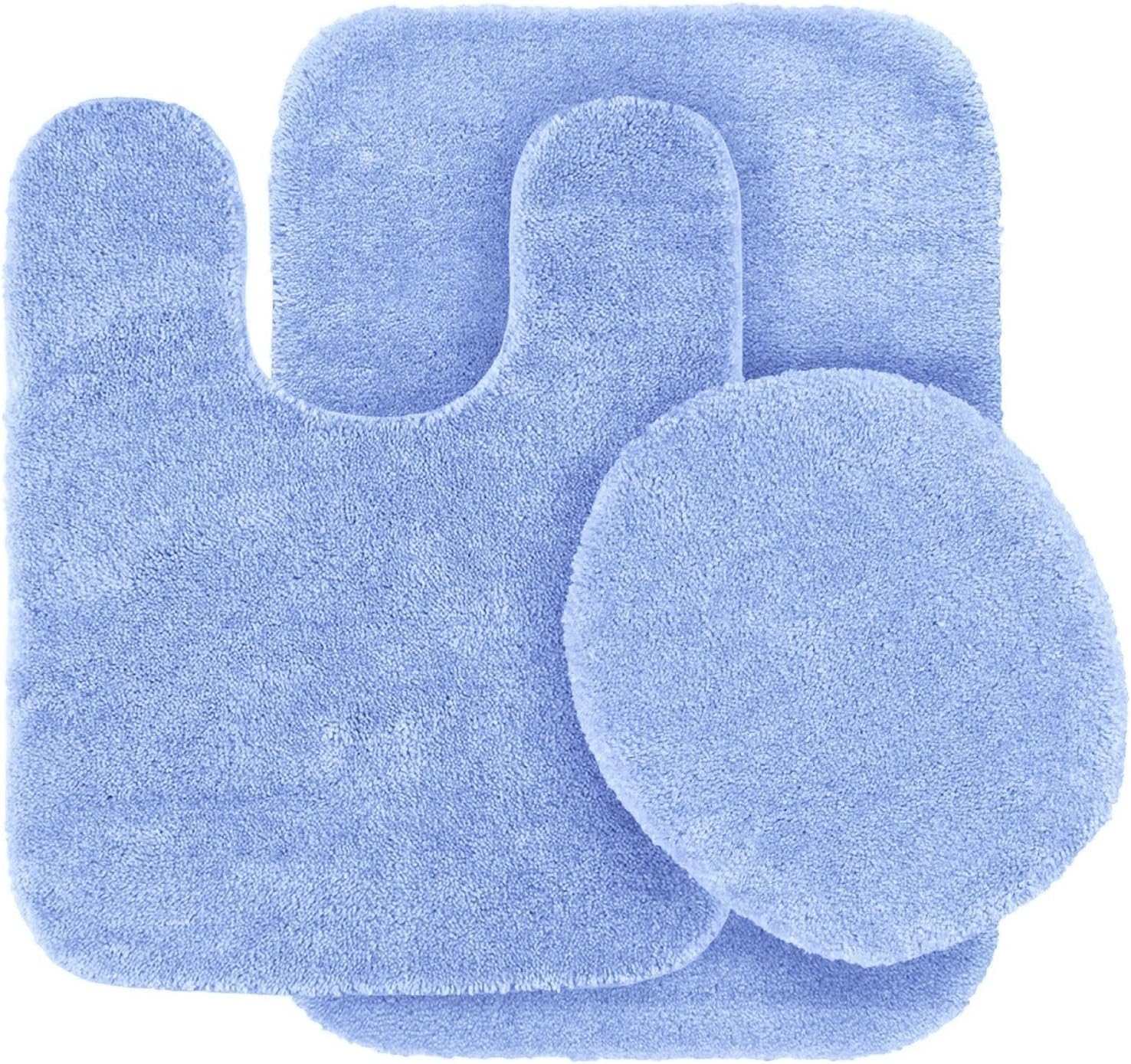 Elegant Home 3 Piece Bathroom Rug Set Bath Rug, Contour Mat, Lid Cover Non-Slip with Rubber Backing Solid Color # 6 (Light Blue)