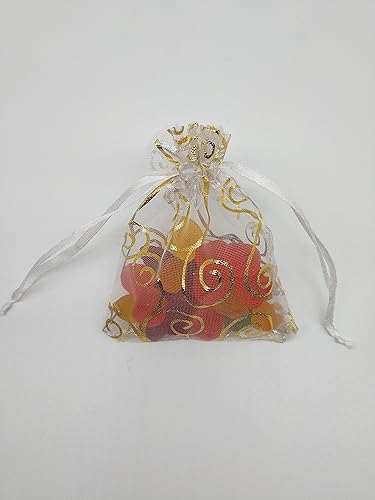 Miniatura 5 de Bolsitas de organza transparentes con impresión de ratán Ankirol, ideales para bodas y fiestas del bebé, para regalos o muestras (100 unidades)