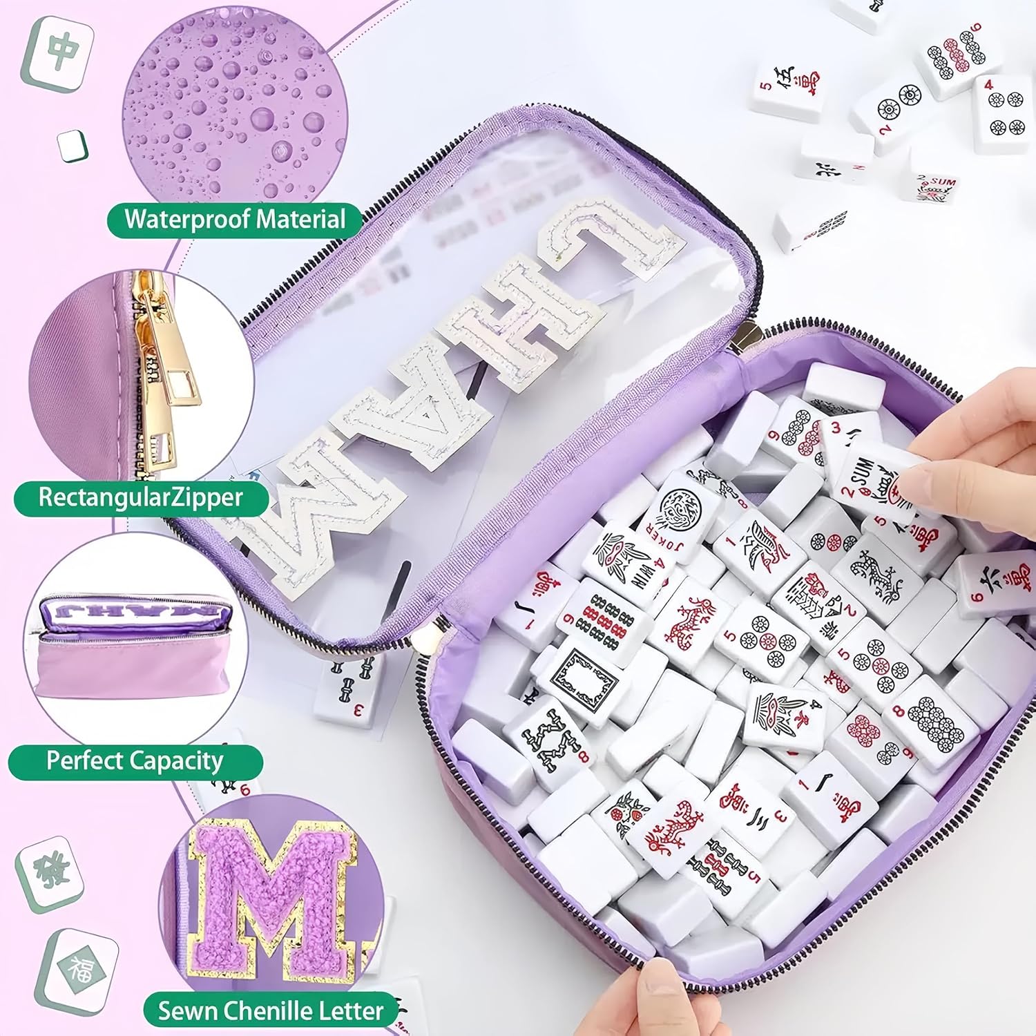 Empty Mahjong Tile Bag, Waterproof Storage Organizer for Game Lover Gift Travel, Portable Tile Bag for Easy Sorting and Carrying