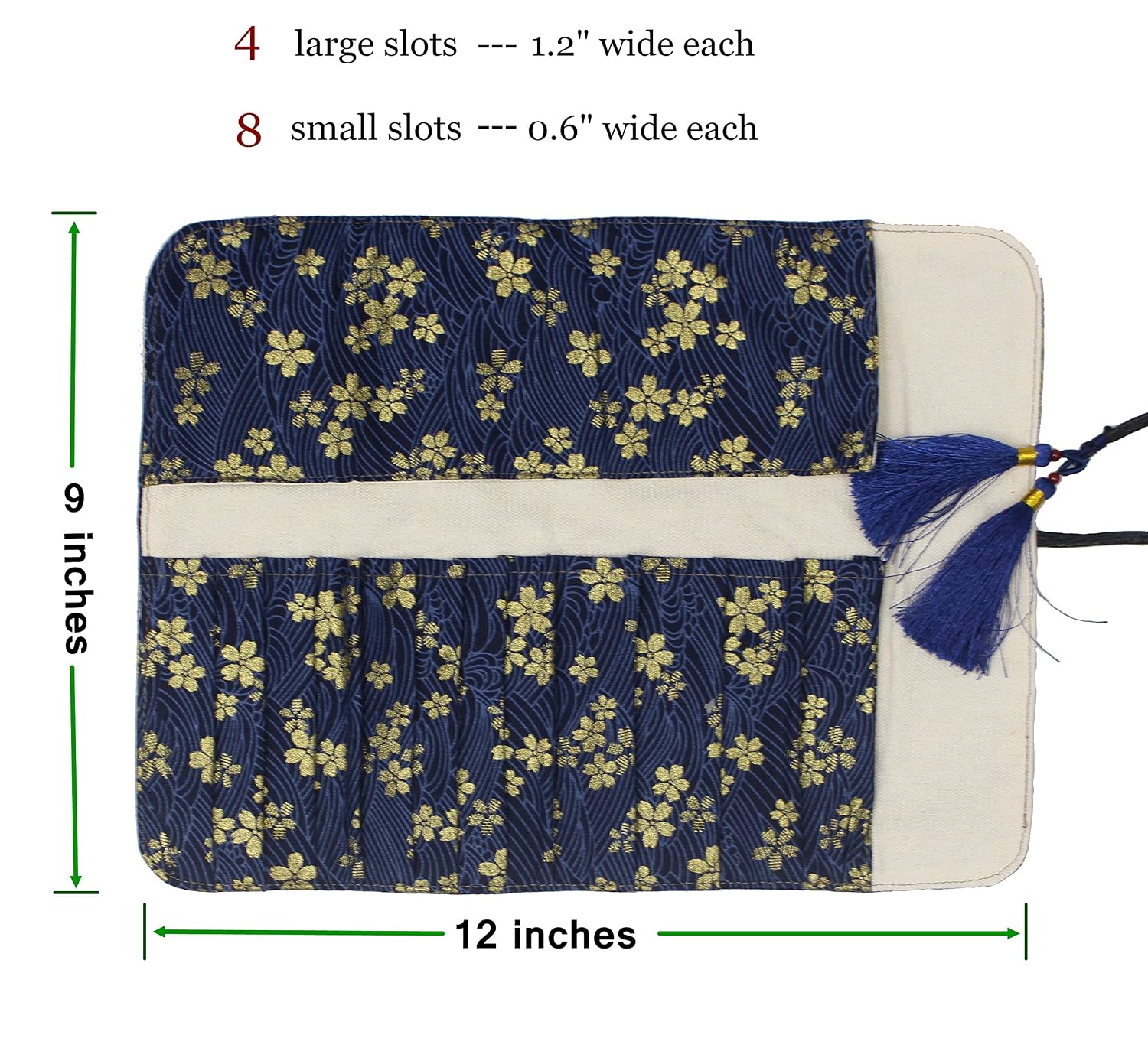12 Pockets Makeup Brushes Rolling Case Pouch Holder Cosmetic Bag Organizer Case with Belt Strap, NO BRUSHES (Gilded Sakura)