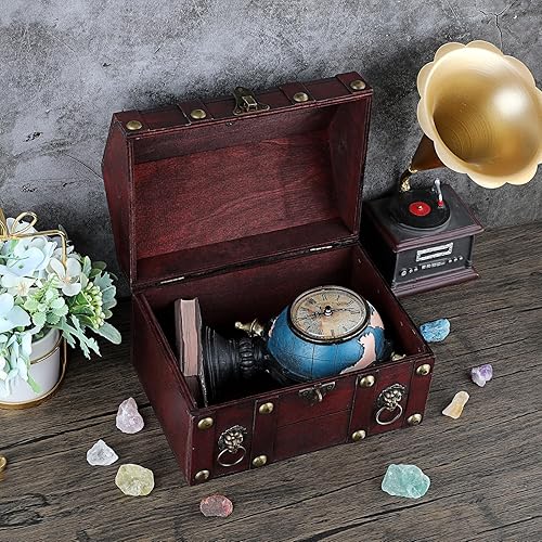 Miniatura 6 de ELLDOO Cofre del tesoro vintage, caja de recuerdos de pirata para regalos de niños, fiesta temática pirata, caja de almacenamiento de tesoros de