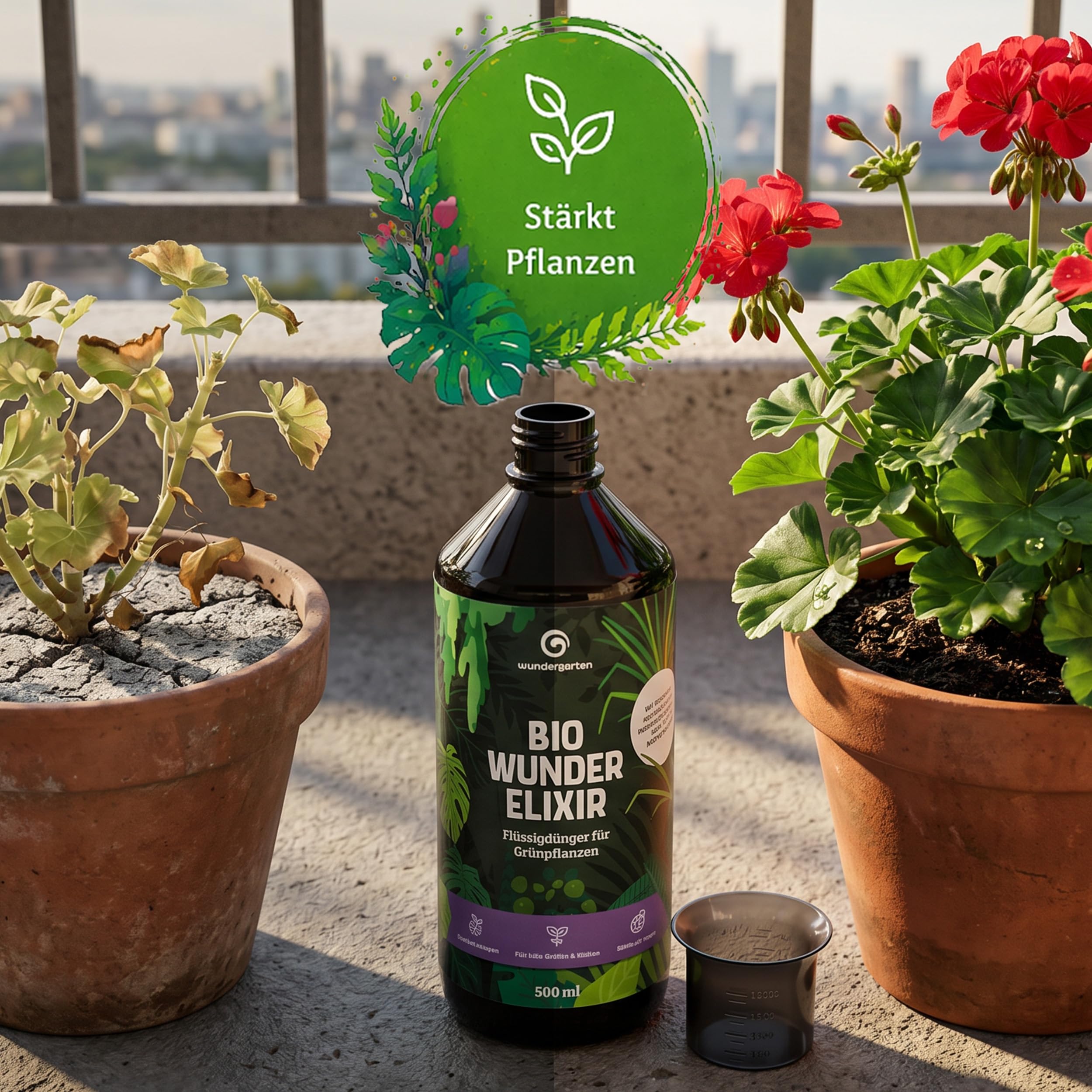 12x 500ml Bio Flüssigdünger für Grünpflanzen – Wundergarten Wunderelixier – Mit Pflanzenkohle – Zimmerpflanzen Dünger für Monstera, Ficus & Co. – Organischer Blumendünger für kräftige grüne Blätter