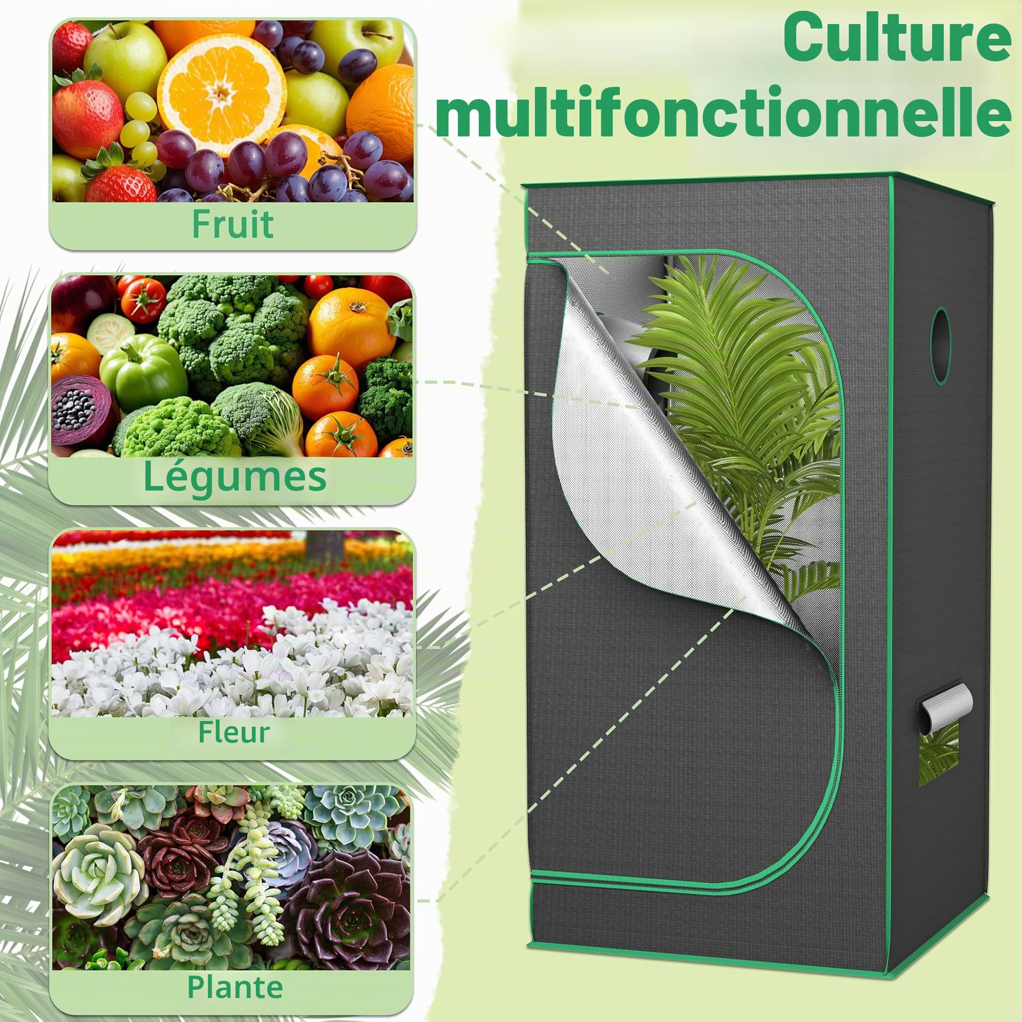 LZQ Tente de culture pour plantes d'intérieur - 60 x 60 x 140 cm - Avec cadre en acier et tissu Oxford 600D - Pour la culture hydroponique et la culture des plantes