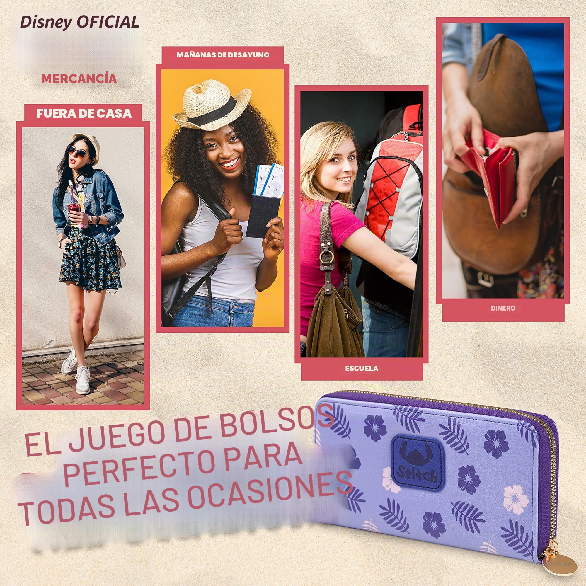 Disney Stitch - Cartera para Mujer, Adolescente y niña, Monedero para Mujer y Tarjeta con Cremallera, Púrpura, Taille Unique, Moderno