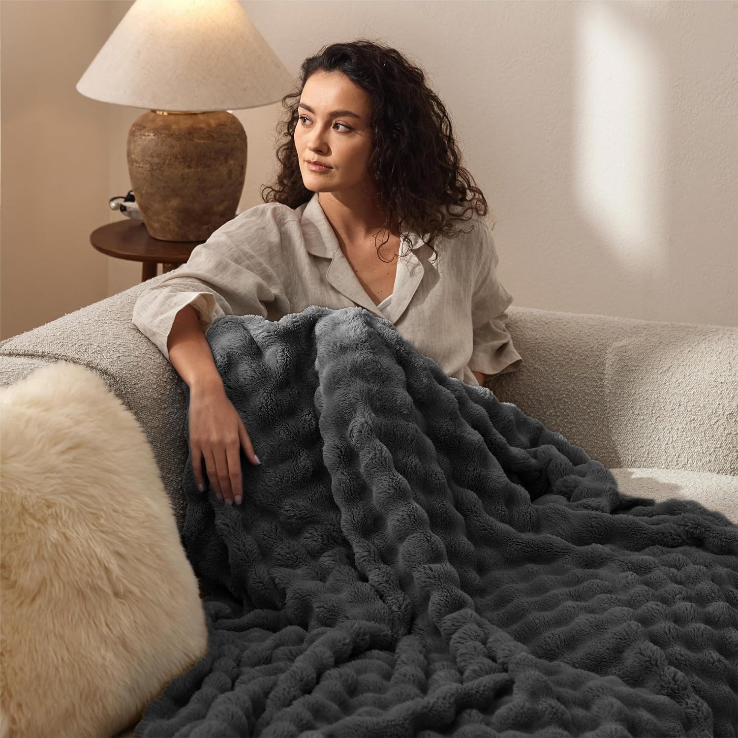  Cloud Bubble Soft Throw Blanket for Couch, Dark Grey, 50"×60" thumbnail