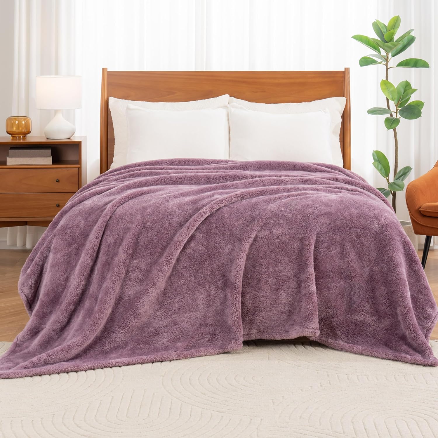 Berkshire Blanket Classic Extra-Fluffy™ Plush Blanket Queen Size, Soft Fuzzy Fluffy Long Hair Blanket for Couch Sofa Bed, Plum Smoke, 90x90 Inches - Image 3