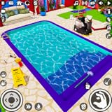 プール掃除シミュレーターゲーム（子供向けゲーム）、子供向けサマーパークスイミングプール＆ウォータースライドレースゲーム2023、子供向け遊園地プール乗り物＆スタントアドベンチャーゲーム