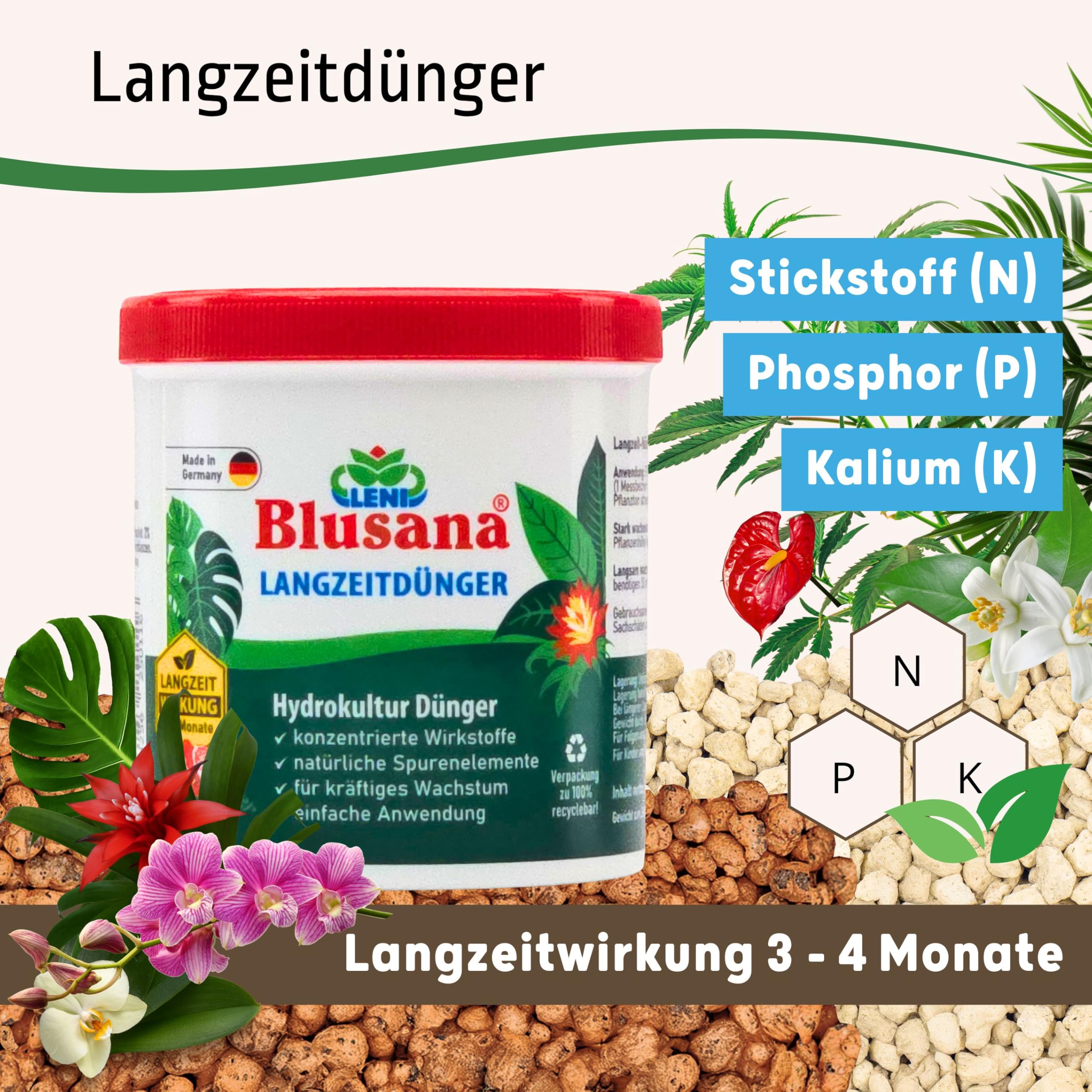 Langzeitdünger Lewatit HD 50 für Zierpflanzen in Hydrokultur | NPK mineralischer Dünger mit Ionenaustauscher 3-4 Monate Wirkung | Dose 500 ml Granulat