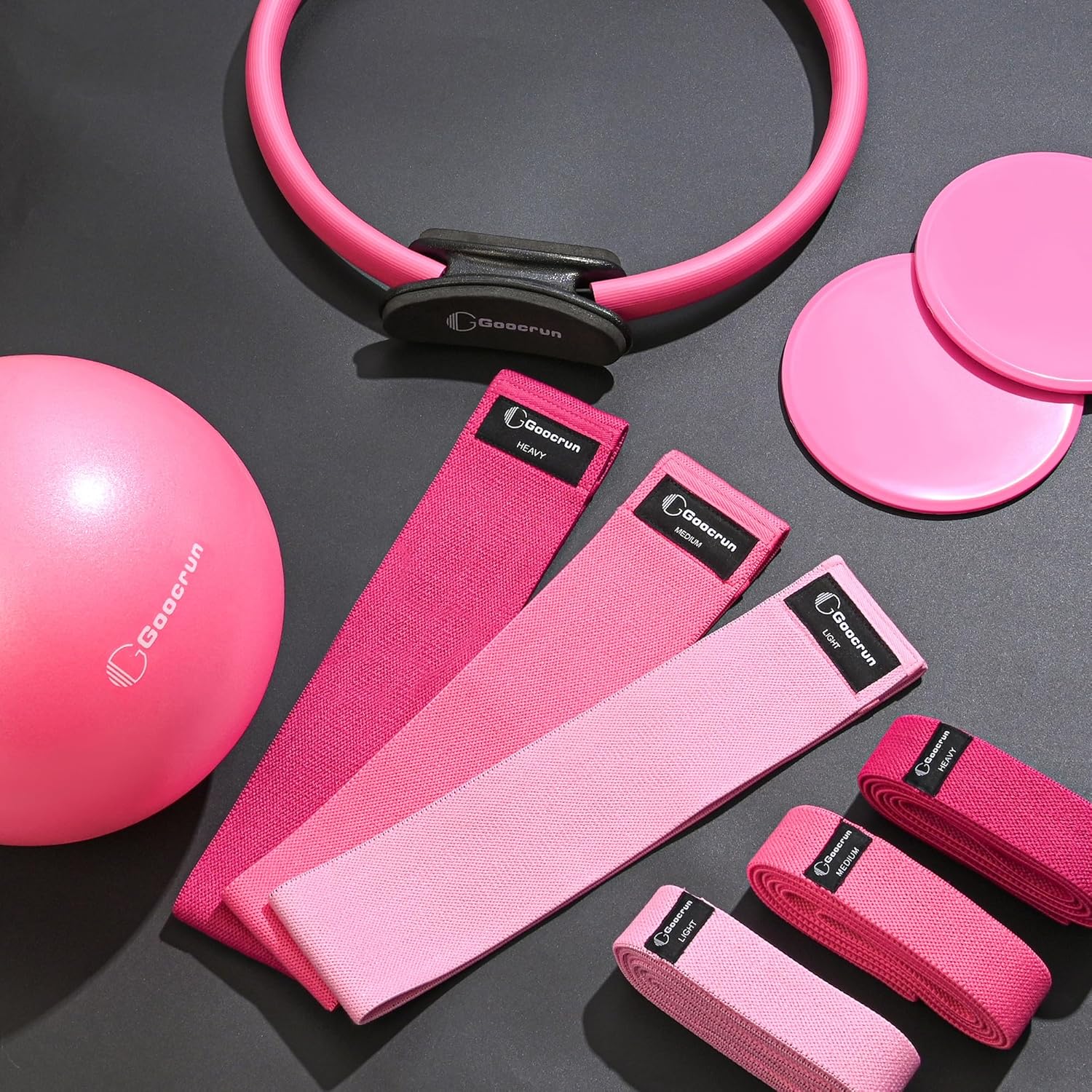 Pilates Ring Set Exercise Equipment, with Exercise Resistance Bands Set, Pilates Ball, Sliding Disks. Portable Home Gym - with Fitness Guide Poster