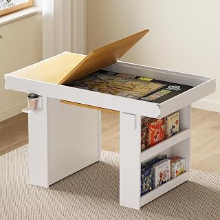 Board Game Table w/ Removable Top, 2-in-1 Dining and Gaming Table for 4–6 | PU Leather Mat, Foldable Cup Holders, Side Storage Shelves, Corner Protectors, for Card Games, DND, Poker, Building Blocks