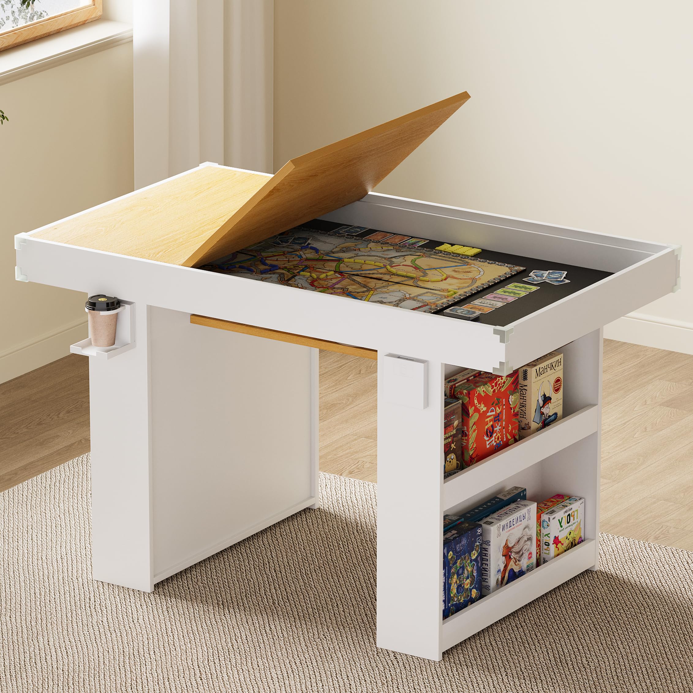Board Game Table w/ Removable Top, 2-in-1 Dining and Gaming Table for 4–6