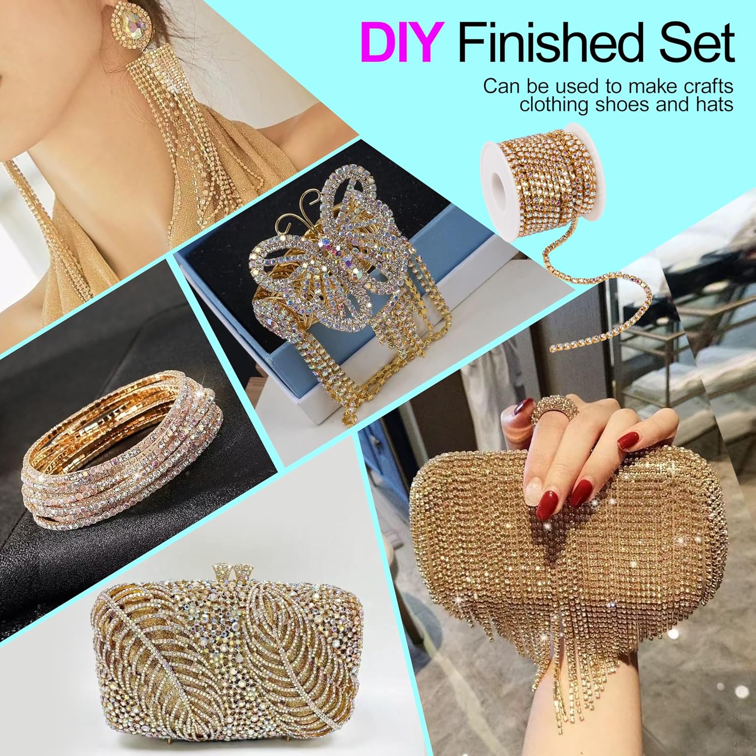 10 Yards 4MM Crystal Rhinestone Trim for Sewing Crocs Shoes, SS16 Rhinestone Chain for Craft Cups Jewelry Wedding Bouquet DIY Decoration, Sewing Close Chain Trim, Silver (Silver)