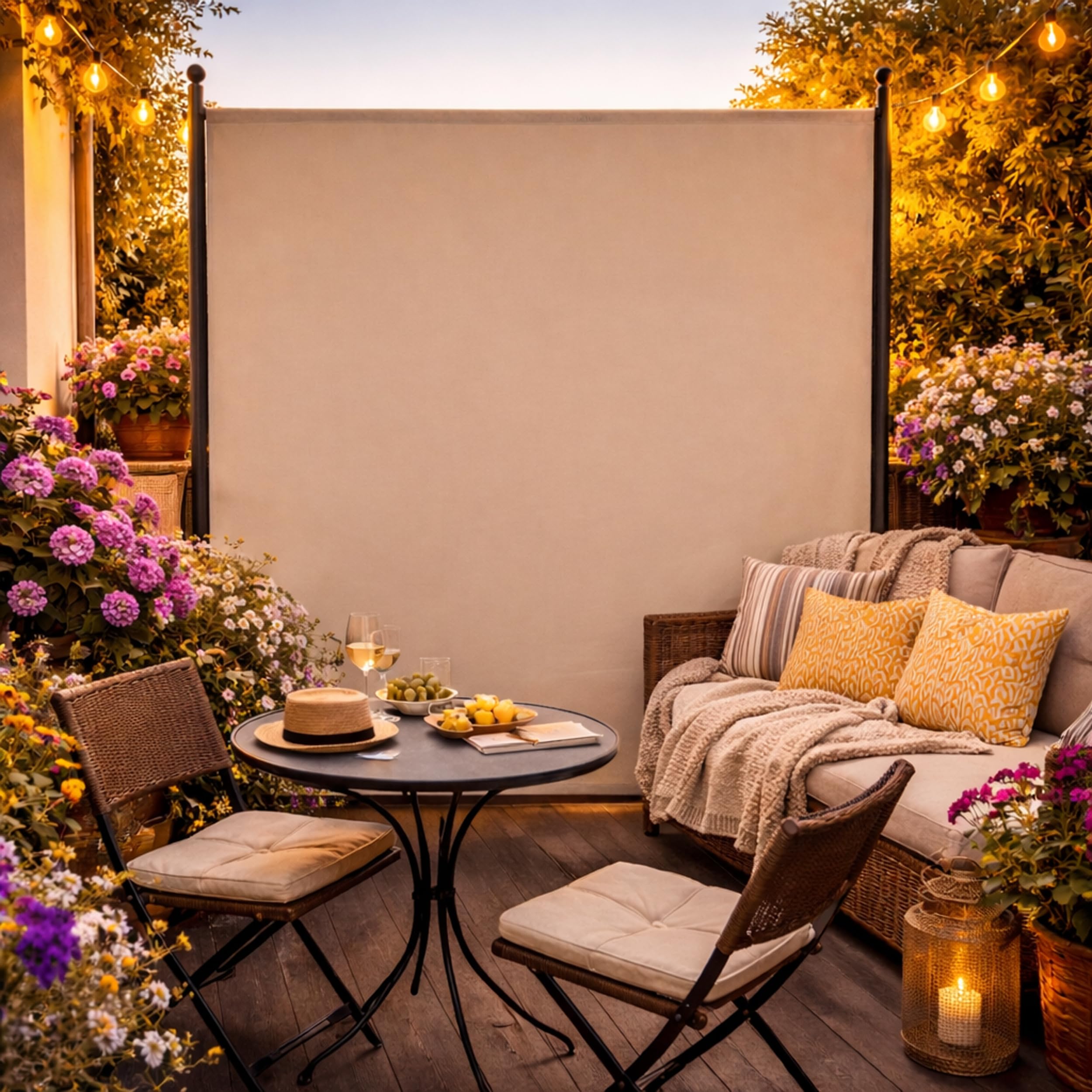 Quick Star Paravent 180 x 178 cm Séparateur de Tissu Jardin Balcon Écran de confidentialité partition Beige