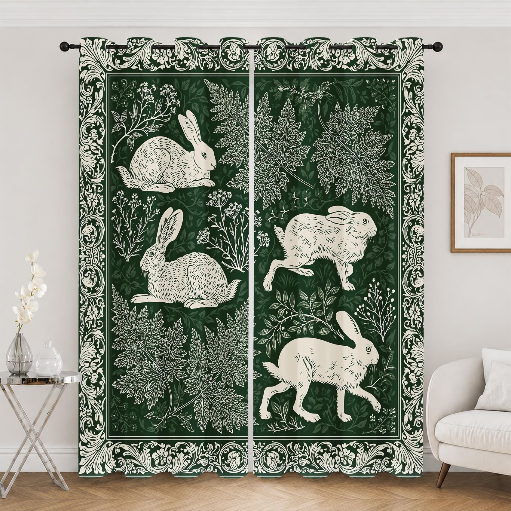 Rideau occultant lapin jungle vert 132x214cm lot de 2 pour la chambre