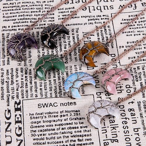 Miniatura 6 de Bivei Life Tree Crescent Moon Necklaces for Women,Copper Wire Wrap Gemstones Pendant Crystals and Natural Stones Necklace Witch Jewellery Christmas