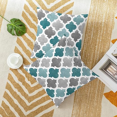 Miniatura 4 de CaliTime Juego de 2 fundas de almohada decorativas de forro polar con diseño geométrico de enrejado, con diseño de cuadrículas, para sofá, cama,