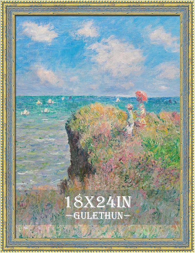 GULETHUN 18x24 Picture Frame Gold - Vintage Photo Frame 18 by 24, Retro Home Decor Wall Hanging Gallery Frames, Sturdy, Plexiglass, Ornate Gold Raised Poster Frame for Vertical & Horizontal Display