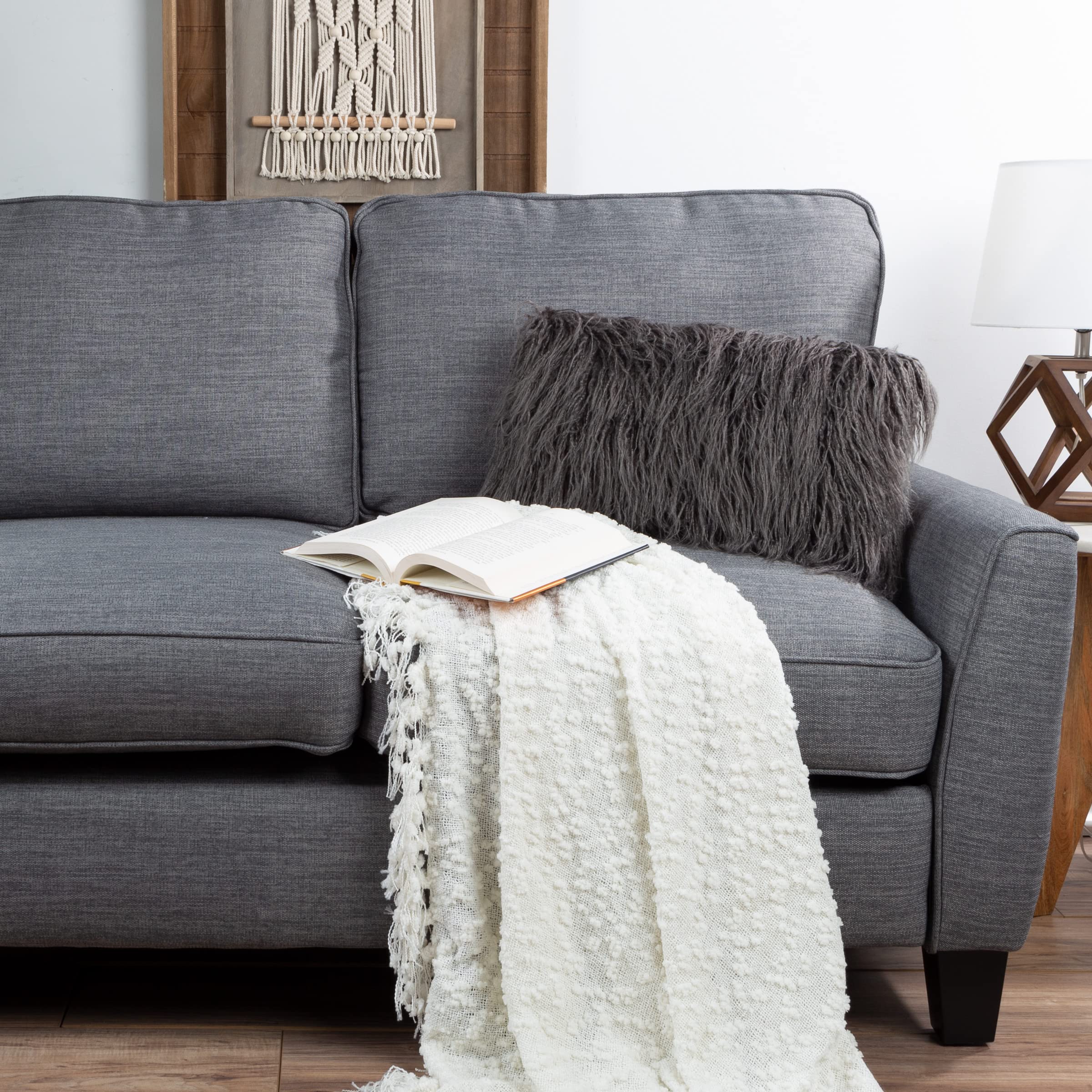 Lavish Home (Almohadas lumbares de felpa de piel sintética gris de 12 x 20 pulgadas, paquete de 2 rellenos de almohada decorativos y funda de pelo largo para dormitorio, sala de estar u oficina, 12 x
