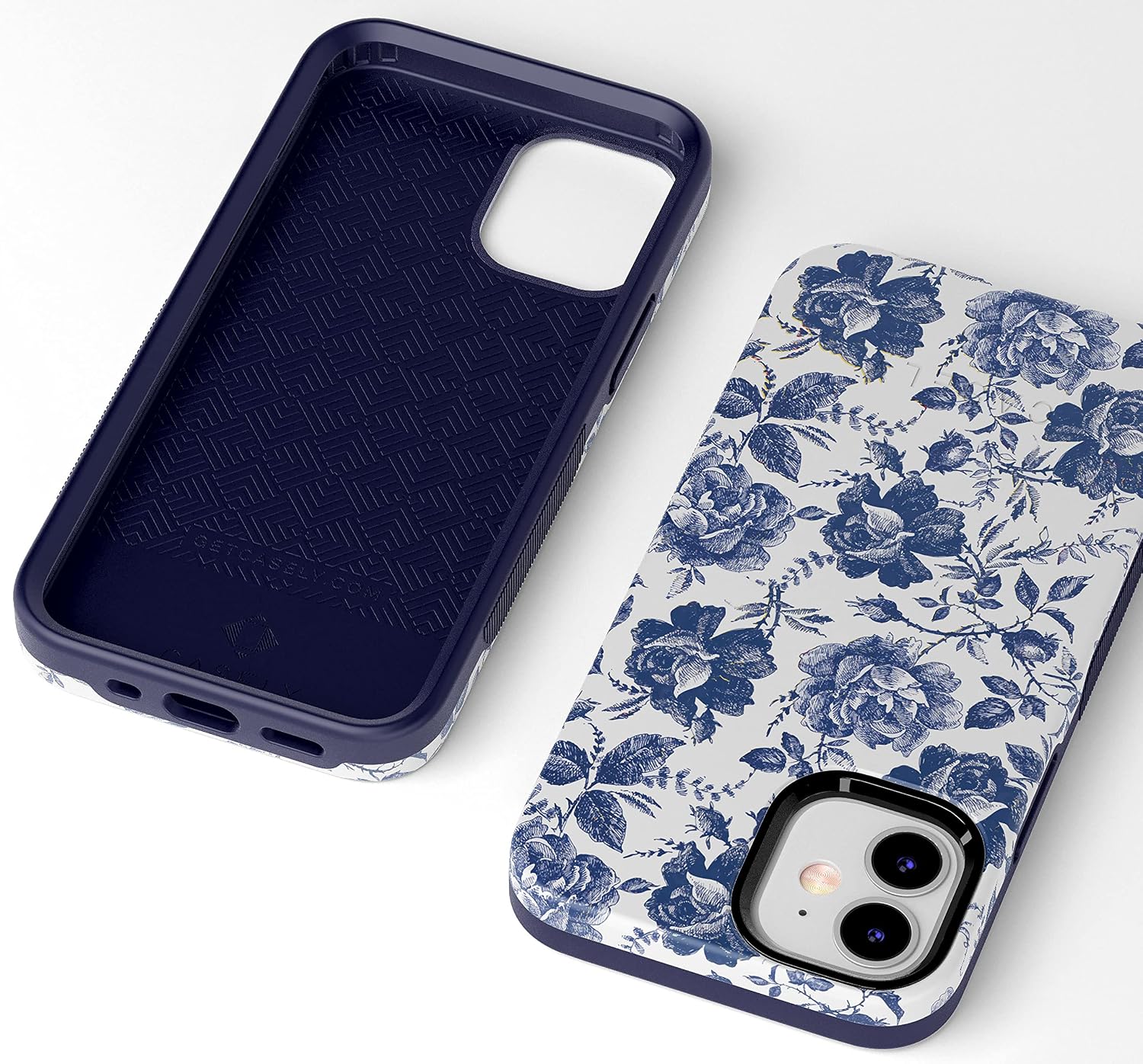 Casely iPhone 12 Mini Case | Rose to Fame | Blue & White Floral | Bold Protective Design | Compatible with MagSafe