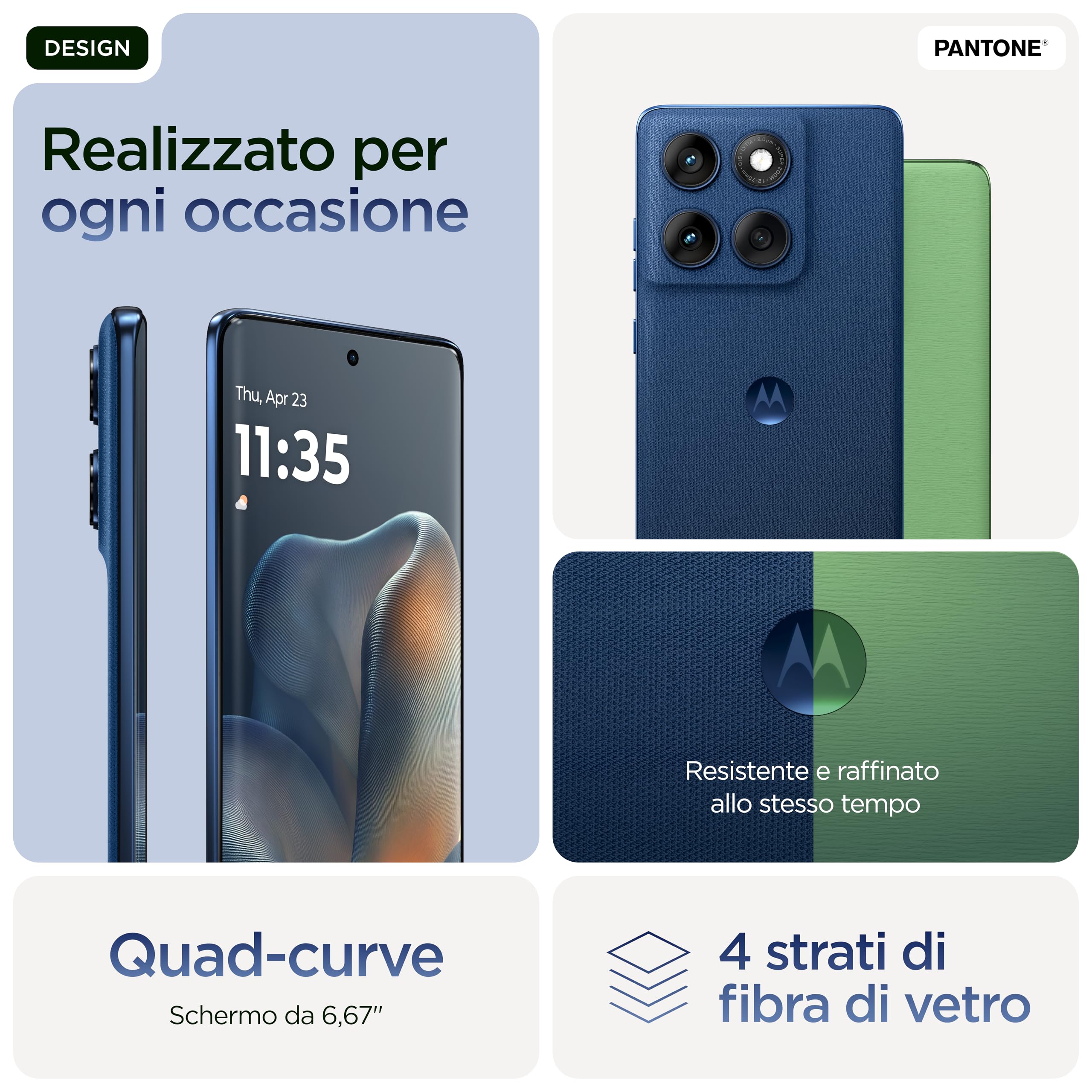 Motorola edge 60 con Moto AI (8/256GB, Fotocamera 50+50+10MP, selfie 50MP, Display 6.67" pOLED 120Hz, MediaTek Dimensity 7300, batteria 5100mAh, ricarica 68W, Android 15), PANTONE Gibraltar Sea