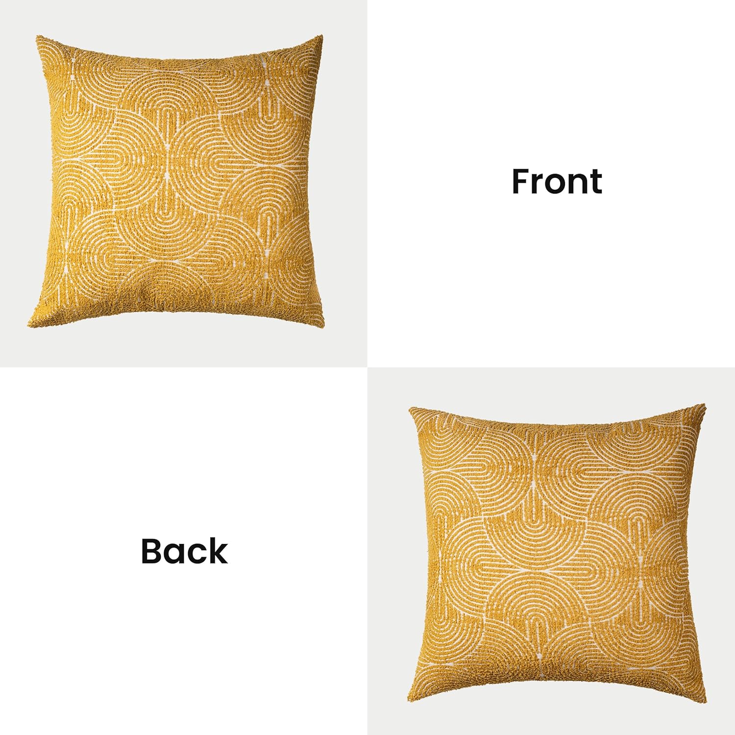 AELS Boho Decorative Textured Throw Pillow Covers 24x24, Organic Modern Mid Century Rainbow Tufted Pillow Case, Farmhouse Rustic Geometric Woven Cushion Case for Bed Couch Sofa, Mustard Yellow