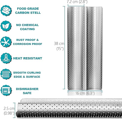 Miniatura 6 de Anaeat Molde para hornear pan francés perforado antiadherente, 15 x 6.3 pulgadas, molde para tostadas premium, plateado
