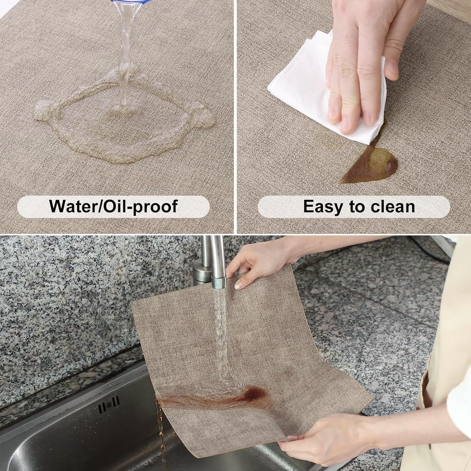 Homaxy Faux Leather Heat Resistant Placemats for Dining Table Set of 6, Waterproof Wipeable Washable PU Table Mats, Easy to Clean Anti-Slip Place Mats, 11.8" x 17", Light Brown