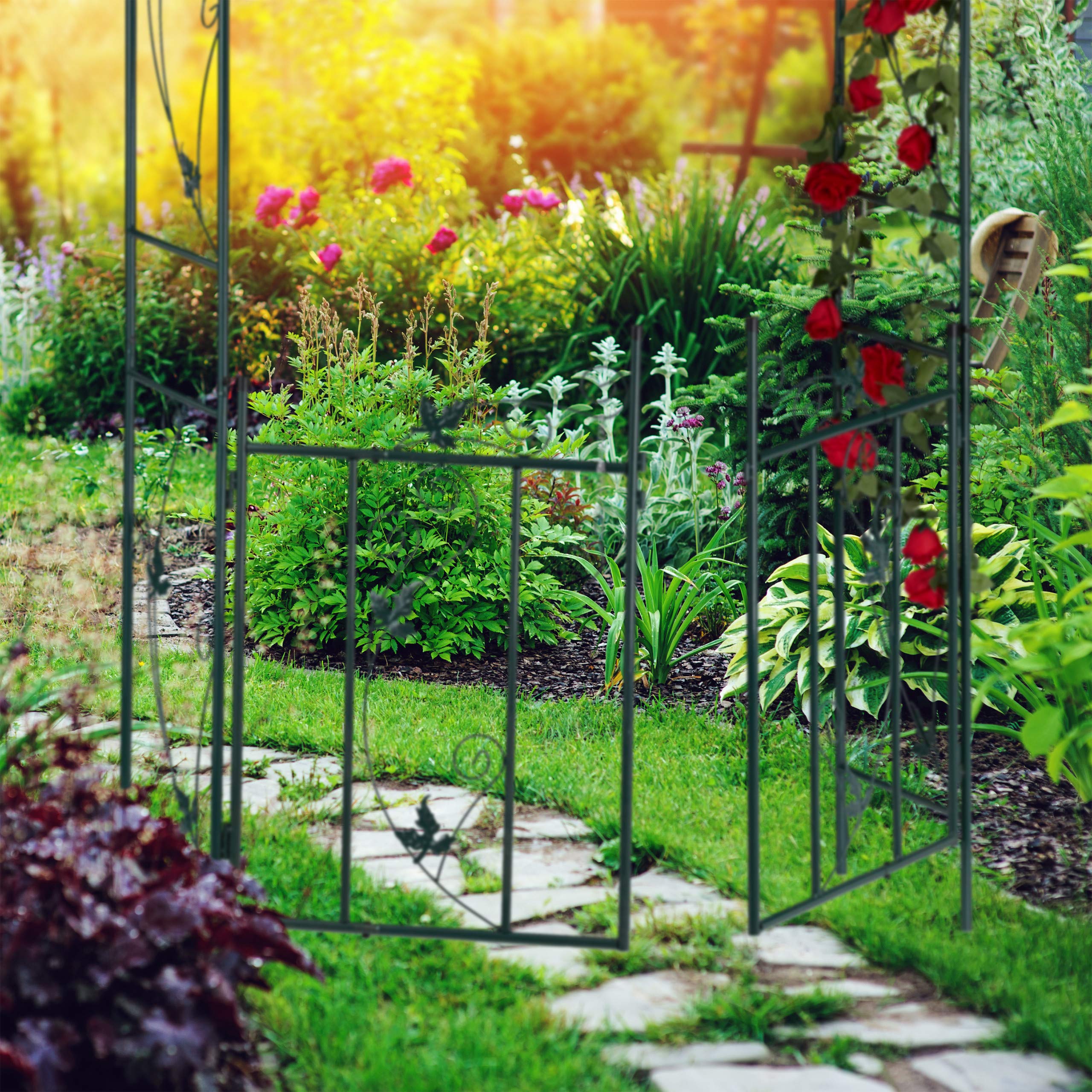 Relaxdays, vert foncé Arche de rosiers porte, Arcade, treillis plantes grimpantes, tuteur métal, 230 x 113,5 x 36,5 cm