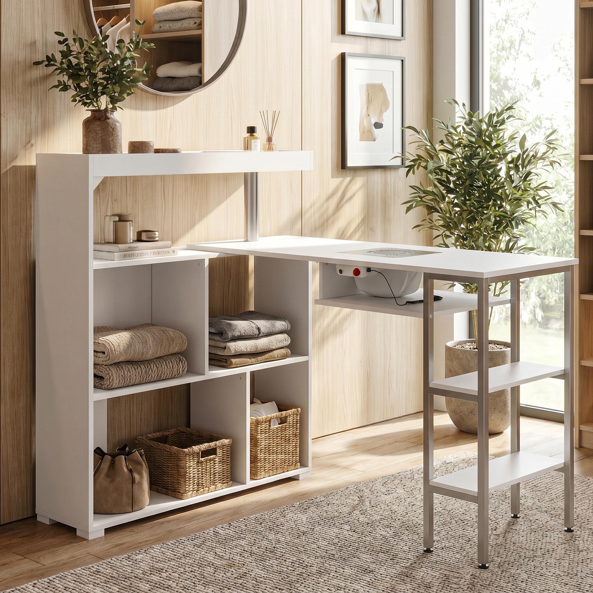 Table de manucure avec Aspiration étagères Blanche 175 x 45 x 110 cm