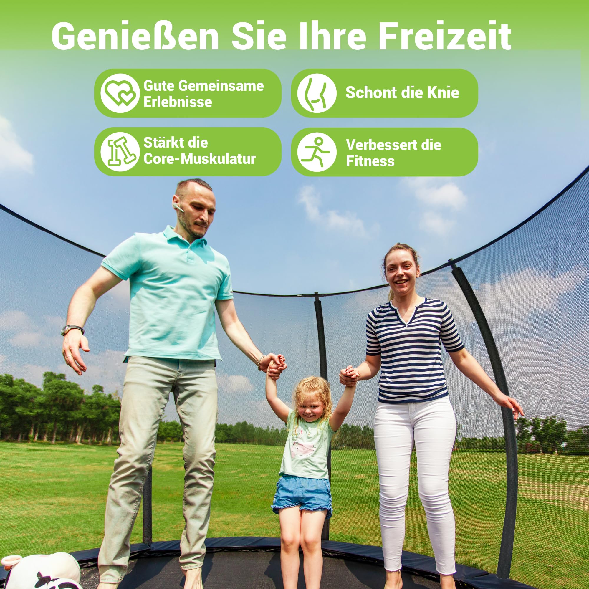 LeJump 235/305/366 cm Outdoor Trampolin für Kinder und Erwachsene, großes Garten-Trampolin mit Netz und Leiter, GS-zertifizierte Trampoline, Tragfähigkeit 150 kg