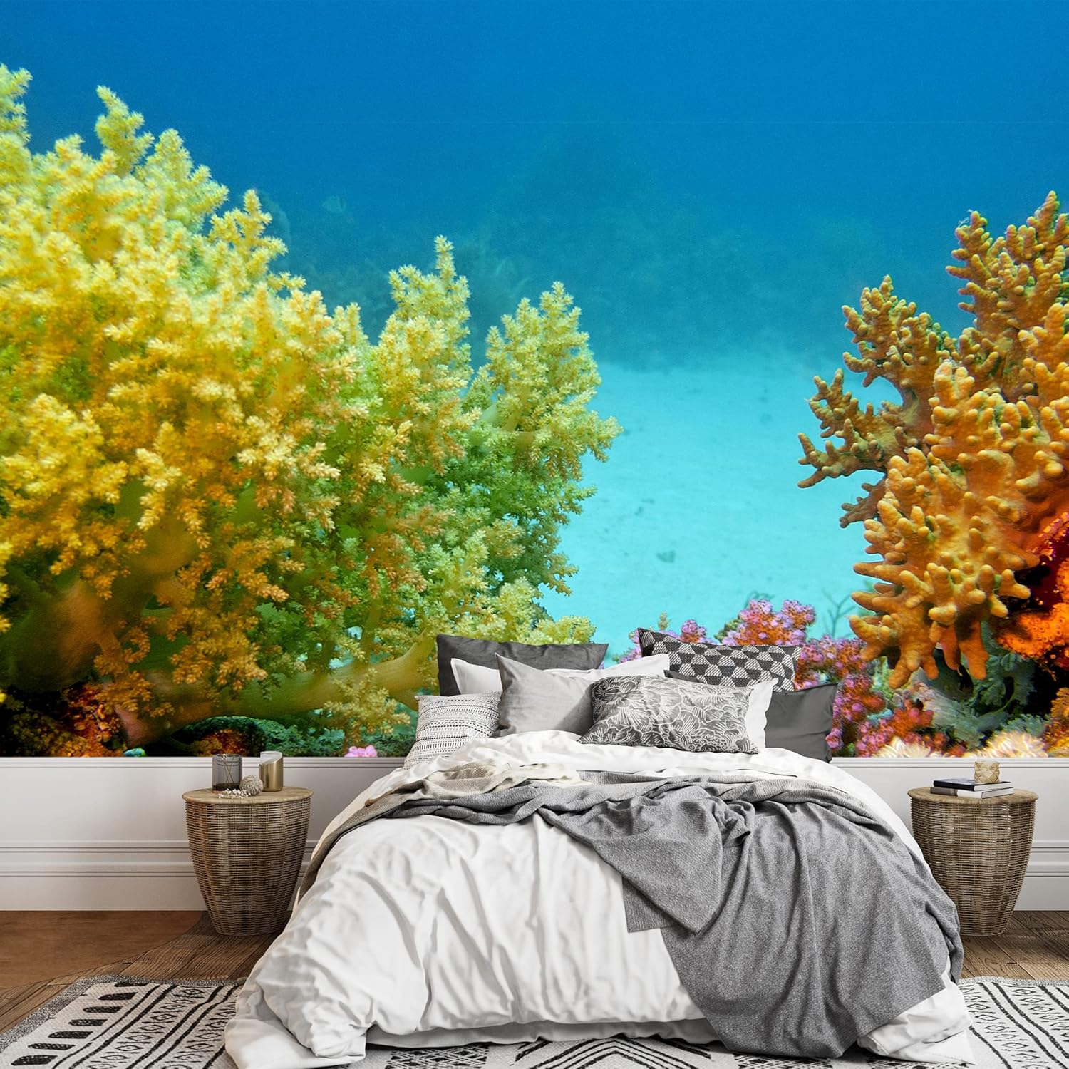 SIGNWIN Removable Wall Sticker/Wall Mural Vibrant Multicolor Rainbow Coral Reef Animals Nature Realism Beach Nautical Colorful Wilderness Zen for Living Room, Bedroom, Office - 66x96 inches