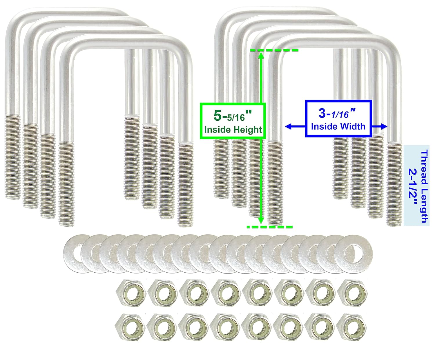 (8) Stainless Steel Square UBolts Boat Trailer U bolt Ubolt 1/2" D x 3