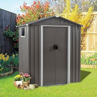 Vongrasig 5x3x6 FT Outdoor Metal Storage Shed - Waterproof Steel Tool Shed with Side Window, Lockable Door for Backyard Garden (Gray)