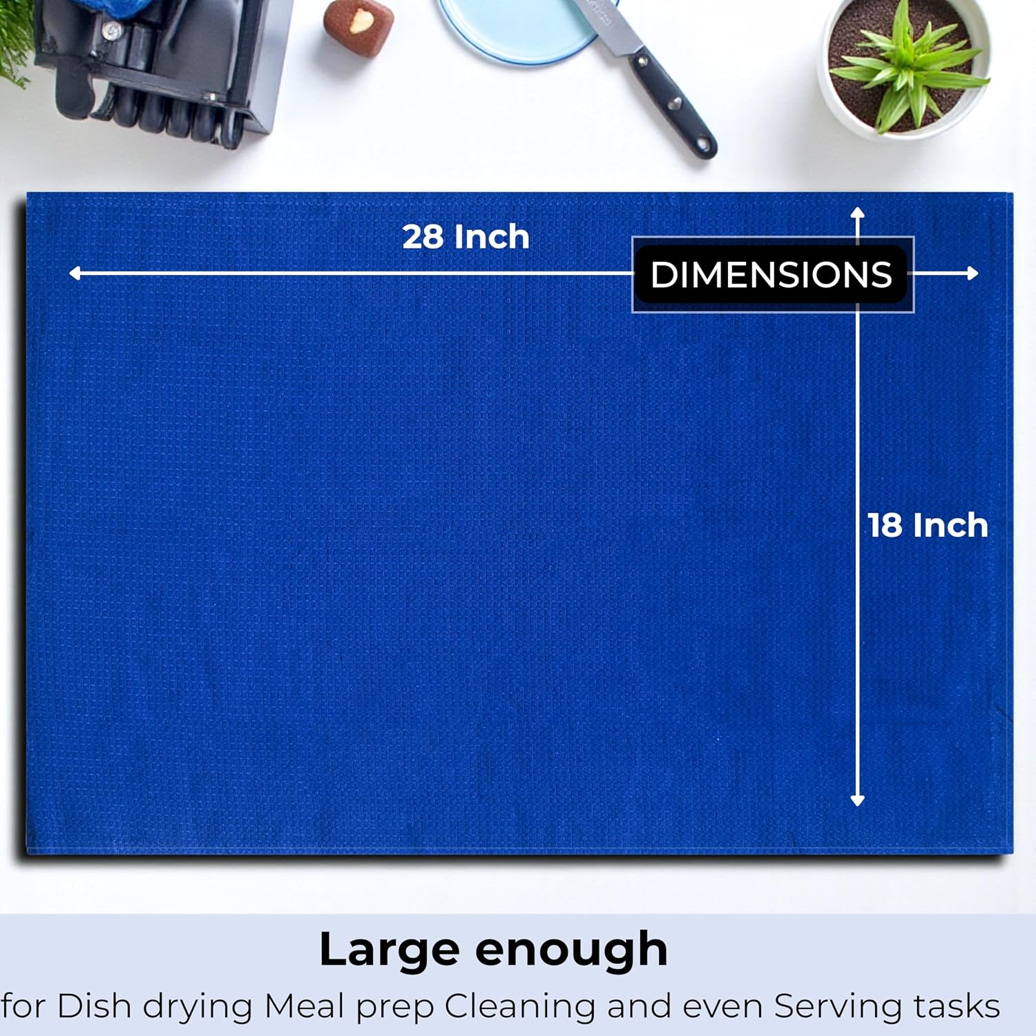 Highly Absorbent Cotton Dish Towels for Drying - Set of 6 Royal Blue Kitchen Towels - 18"X28" Lint Free Waffle Weave Cloth Linen Hand Bathroom Bulk Dishtowels