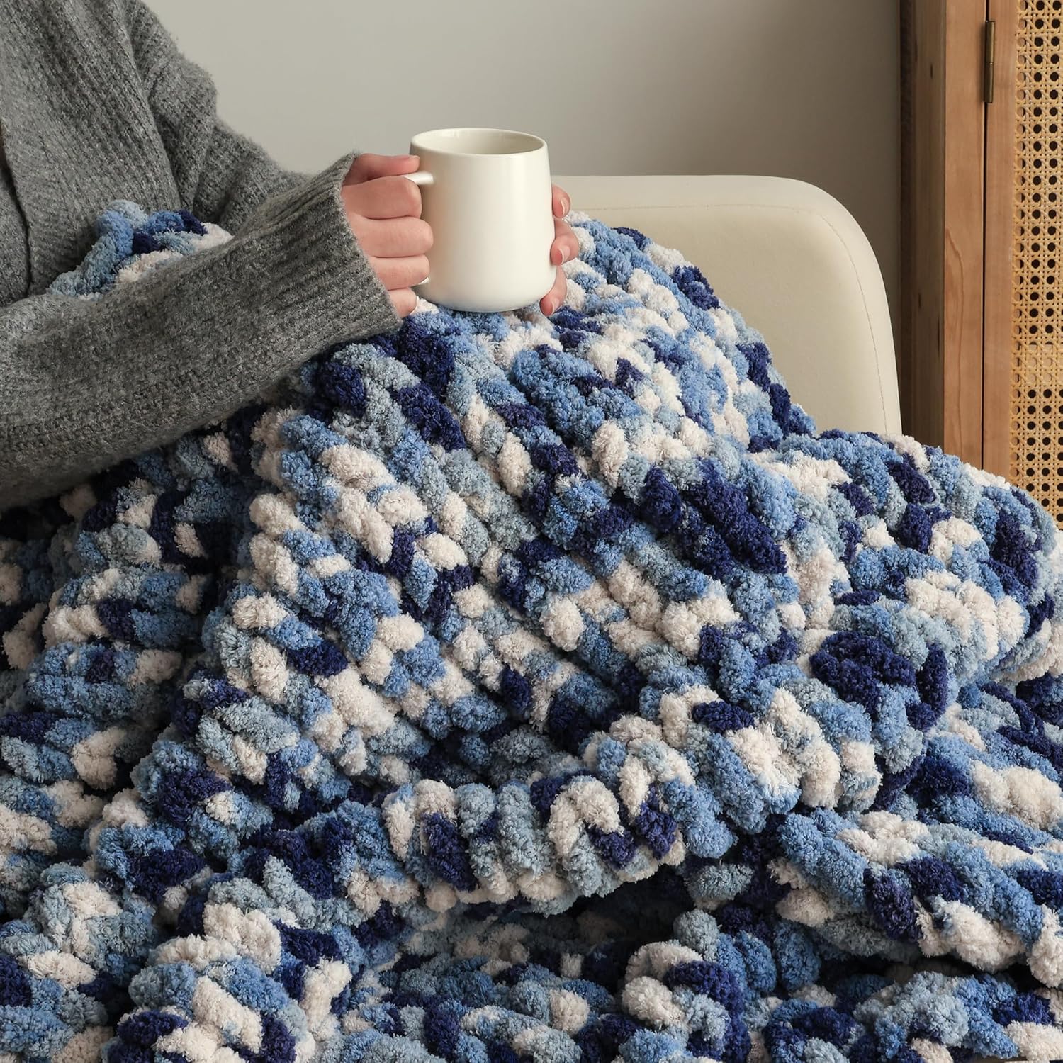 Jumbo Chunky Yarn for Hand Knitting - Super Thick Chenille Chunky Yarn for Crocheting - Extra Soft Bulky Fluffy Blanket Big Yarns 8 Jumbo Pack (27yds,8 oz Each Skein)