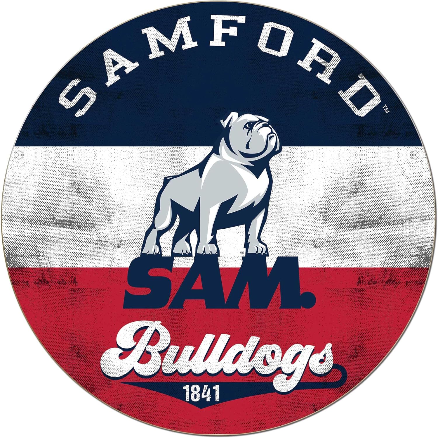 KH Sports Fan Samford Bulldogs Multi-Color Retro Circle Sign, 20x20 Inches, Bulldogs Decor for Dorm, Fan Cave, Living Room; Display Your Team Spirit with This Unique Samford Bulldogs Wall Art