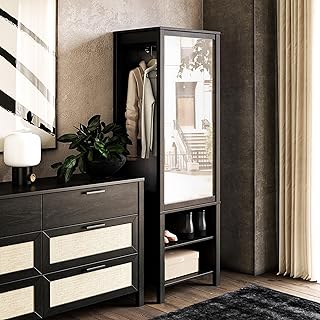 Sliding Door Wardrobe with Mirror, Large Closet Cabinet with Shelves and...