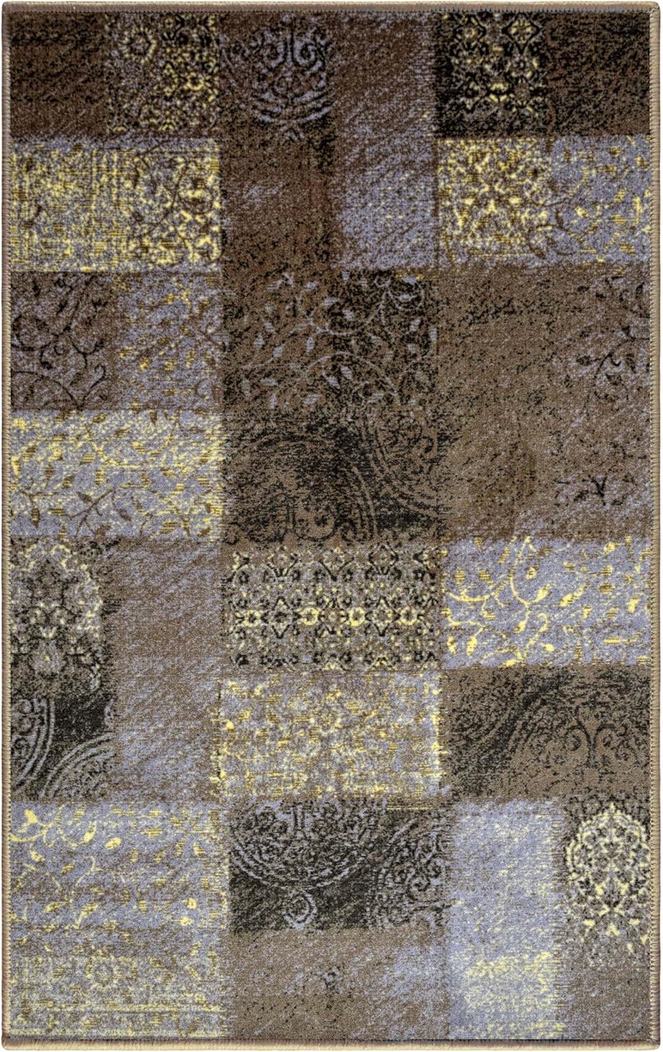 BNM Washable Large Area Rug, Nylon Home Floor Decor for Kitchen, Office, Bedroom, Living/Dining Room, Entryway, Unique Space, Patchwork Vines Indoor Area Rug, 5' x 8', Brown
