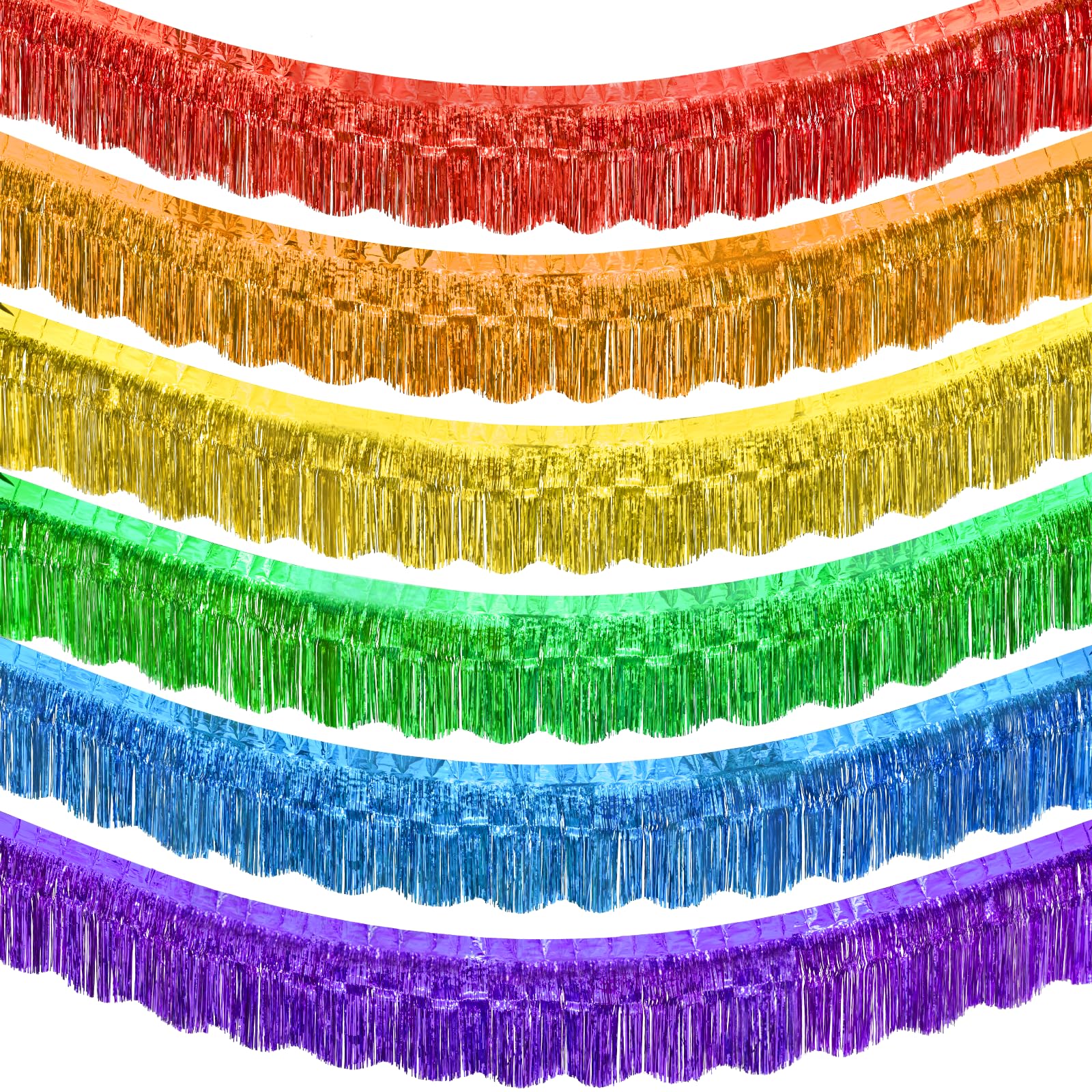 LOLStar Regenbogen-Folien-Fransengirlande, Party-Dekorationen, 6 Stück, Regenbogen-Lametta-Metallic-Glitzer, hängende bunte Tischröcke für Geburtstag, Hochzeit, Weihnachten, Stolz, Monat, Parade